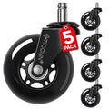 TICONN Office Chair Caster Wheels Set of 5 for Tile, Hardwood Floors and Carpets, Universal Fit for Most Chairs (Black)