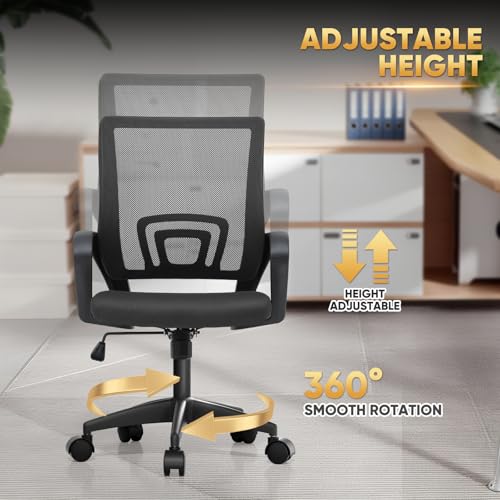 Magshion Ergonomic Office Chair 10 Pack, Mid-Back Mesh Desk Chair, Adjustable Swivel Computer Chair with Lumbar Support & Breathable Backrest for Gaming, Work, Study, 300 Lbs Capacity, Black