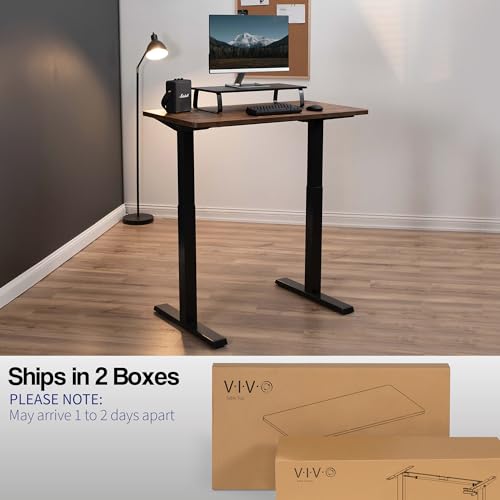 VIVO Manual Height Adjustable 43 x 24 inch Stand Up Desk, Rustic Vintage Brown Solid One-Piece Table Top, Black Frame, Standing Workstation with Foldable Handle, DESK-KIT-MB4N