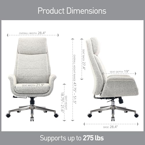 Realspace® Modern Comfort Pizana Bouclé Fabric High-Back Executive Office Chair, Light Sand/Brushed Nickel, BIFMA Compliant