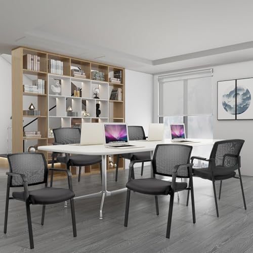 CLATINA No Wheels Conference Room Chairs Set of 8, Stackable Office Guest Reception Chair with Armrests, Mesh Back Waiting Room Chairs for Office, School, Lobby, Church, Black