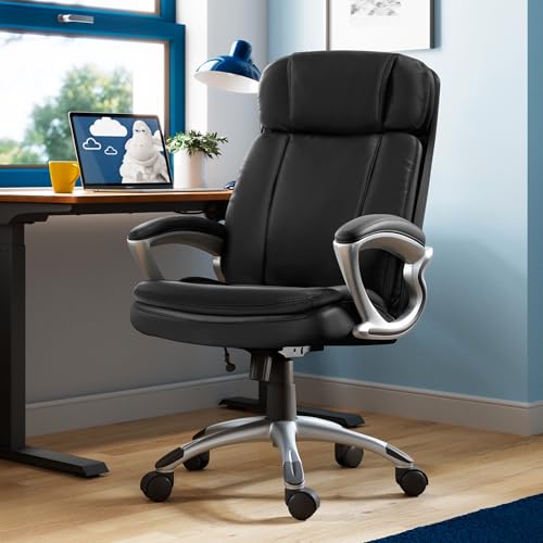 Serta Fairbanks Big and Tall Executive Office Chair - Ergonomic High Back Computer Desk Chair with Lumbar Support, Memory Foam Seat Cushion, Padded Armrests, Bonded Leather, 350 lb Capacity - Black
