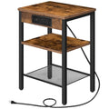 HOOBRO Side Table with Charging Station and USB Port, Small End Table for Small Space, 3-Tier Nightstand with Adjustable Shelf, for Living Room, Bedroom, Rustic Brown BF112BZ01
