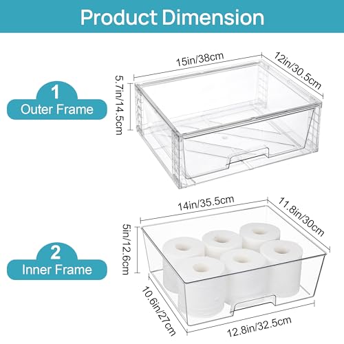 Vtopmart 2 Pack Large Stackable Storage Drawers,Easily Assemble Clear Acrylic Bathroom Closet Undersink Organizers,Plastic Storage Bins for Cabinet,Kitchen Pantry,Medicine Organization