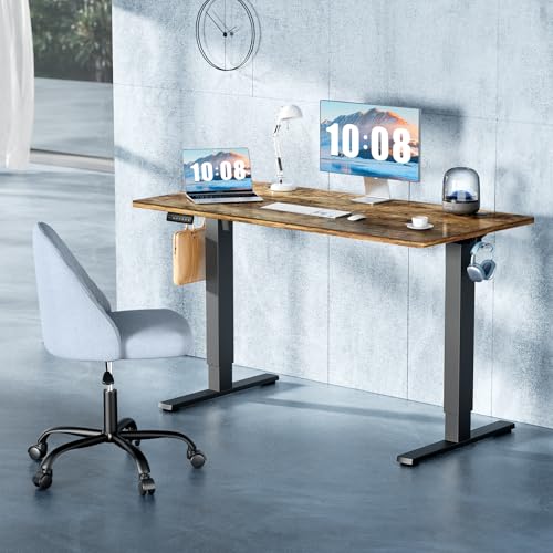 DUMOS 40 Inch Electric Standing Desk Height Adjustable, Sit to Stand Up Computer Workstations Work PC Table Home Office Study Writing Gaming Desks with Memory Presets for Walking Pad, Bedroom, Rustic