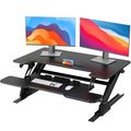 HUANUO 36" Z Shaped Stable Standing Desk Converter, Height Adjustable Sit Stand Up Desk Riser, Dual Monitor and Laptop Workstation with Wide Keyboard Tray, Desk Lifter for Home Office,Black