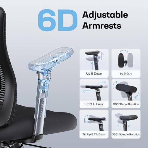 Marsail Ergonomic Office Chair with 6D Armrests, Ergonomic Chair with 3D Adjustable Headrest, Slide Seat, Lumbar Support, and 4-Position Tilt Lock – Big and Tall Office Chair with 330 lbs Capacity