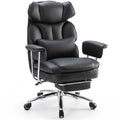 Sweetcrispy Executive Home Office Desk Chair - Ergonomic Big Tall High Back with Footrest & Lumbar Support, Reclining Height Adjustable, Comfy PU Leather Computer Gaming with Swivel Wheels, Black