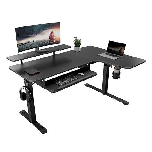 EUREKA ERGONOMIC Standing Desk (61"x43")- L Shaped Desk with Keyboard Tray Adjustable Height Sit Stand Computer Desk Corner Gaming Ergo Desk w Memory Presets, Monitor Stand, LED/USB/Dual Motor, Right