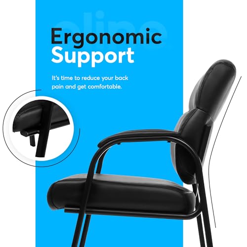 Oline Leather Guest Chair with Padded Arms, Reception Meeting Conference Waiting Room Lobby Home Desk Big and Tall Executive Office Chair, Black (4 Pack)