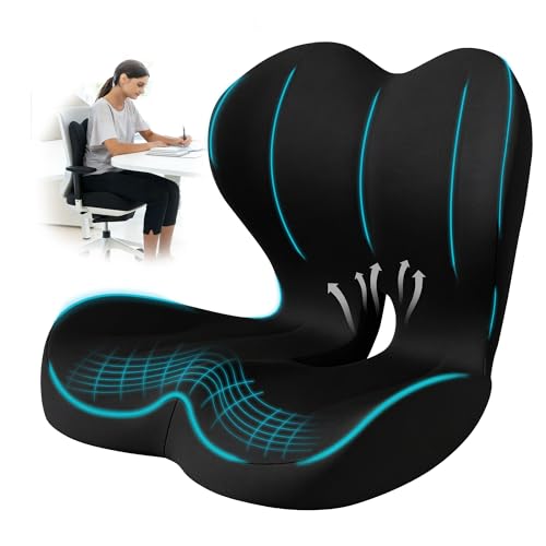 BANKQF Seat Cushion for Office Chair and Car, Lumbar Support Pillow for Office Chair, Memory Foam Ergonomic Seat Cushion for Long Sitting, Back & Tailbone Pain, Sciatica - Black