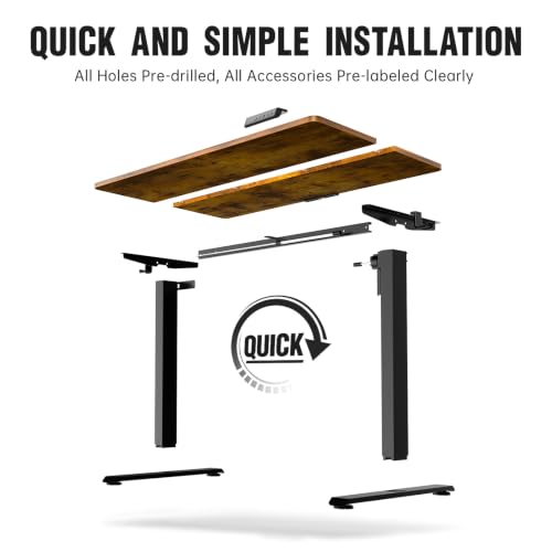 Veken 47.2" Standing Desk, Adjustable Height Office Desk with Wood Desktop, Computer Table for Home Work, Study and Gaming, Small Spaces, Modern Furniture，Brown