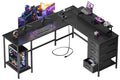 Korfile 59 inch L Shaped Computer Desk with Power Outlets, Home Office Desk with 4 Adjustable Storage Drawers & 2 Monitor Stands, Two Person Gaming Table for Bedroom, Black