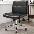 OUTMASTER Black Office Chair with Wheels - 360° Swivel Armless Back Support，Comfortable Pu Adjustable Rolling Desk Chairs for Office，Home，Vanity，Bedroom，Big Space (Widened Black)