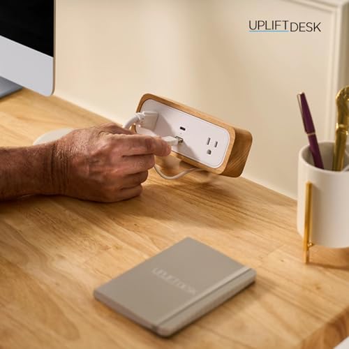 UPLIFT DESK DuoMount Desk Clamp Power Strip – USB-C & USB-A Charging Desk Power Strips with 10ft Cord, Edge Mount Hub for Home Office and Gaming Accessories (White, Beech Wood)