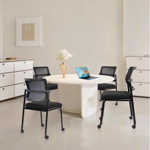 CLATINA 12PK Mesh Stacking Office Desk Chairs with Wheels, Portable Stackable Bulk Waiting Room Armless Chair with Adjustable Back & Fabric Seat for Guest Lobby Side School Church Conference Break