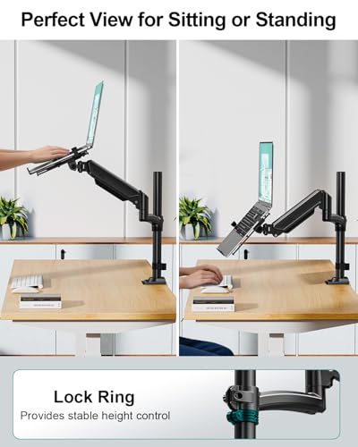 MOUNT PRO Laptop Arm Desk Mount, Single Monitor Stand with VESA Laptop Tray, Adjustable Lap Top Holder for Max 22lbs 17" Notebook & 32" Computer Screen, Swivel Notebook Bracket, Clamp on/Grommet Base