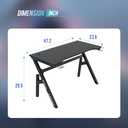 PayLessHere 47 Inch Gaming Desk PC Carbon Fiber Table Ultimate Gamer Workstation with Cup Holder & Headphone Hook for Home Office,Blue