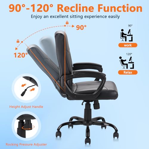 CLATINA Leather Office Executive Chair with Lumbar Support and Padded Armrestes, Swivel Rolling Ergonomic Mid Back Computer Task Desk Chair for Home, Conference, Waiting Room, Black, 8 Pack