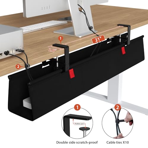 Univivi No Drill Under Desk Cable Management Tray, 36" Cord Organizer for Table, Clamp/Screw Mount Desk Cable Management, Premium Fabric Cable Management Tray for Office, Home