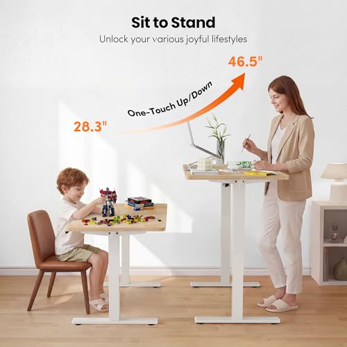 FEZIBO One-Piece Standing Desk, 48"x24" Seamless Tabletop Electric Height Adjustable for Home Office, Study Rooms & Multi-Device Workstations, Maple
