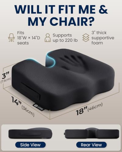 5 STARS UNITED Seat Cushion - Memory Foam Chair Cushion for Tailbone Pain Relief - Ergonomic Support for Coccyx, Sciatica & Butt - Office, Desk & Gaming Chair, Car Seat, Wheelchair, Airplane, Black