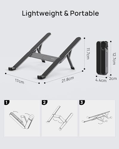 SODI [Ultra Compact] Foldable & Portable Laptop Stand for Desk, Lightweight Tablet Stand for Business Travel, Library, Cafe, 6 Level Height Ergonomic Aluminum Computer Holder for 10-16" Laptops
