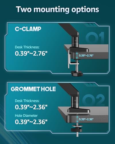 ErgoFocus Heavy Duty Single Monitor Arm for Max 42 Inch Screens, Monitor Mount for Desk Supports 4.4-33 lbs, Height Adjustable Ultrawide Monitors Stand with C-Clamp & Grommet Base, VESA Mount 70/100