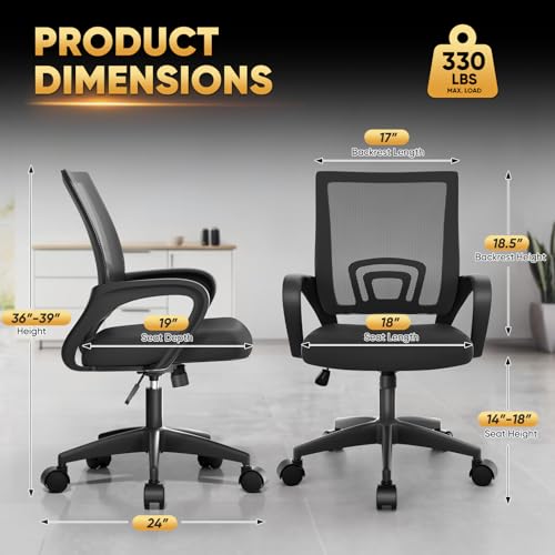 Magshion Ergonomic Office Chair 10 Pack, Mid-Back Mesh Desk Chair, Adjustable Swivel Computer Chair with Lumbar Support & Breathable Backrest for Gaming, Work, Study, 300 Lbs Capacity, Black