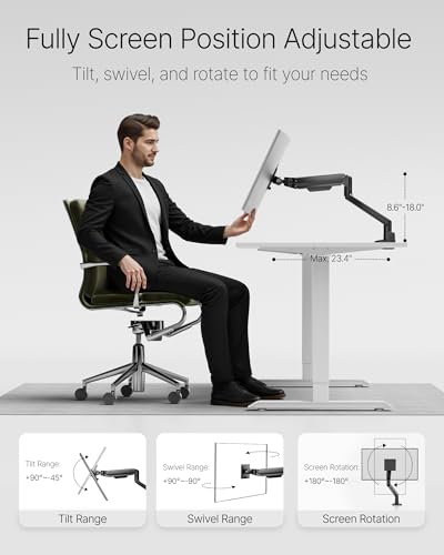 monTEK Deluxe Monitor Arm for 17 to 40 Inch Curved Screens with Cable Management Aluminum Fully Adjustable Single Monitor Arm with Clamp/Grommet, Quick Release Plate,75x75/100x100 VESA