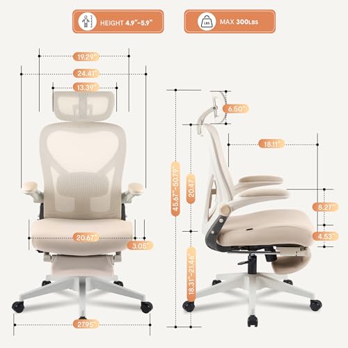 FLEXISPOT Foldex Ergonomic Office Chair, Folding Chair for Small Spaces with Lumbar Support, Flip-up Armrests, 3D Headrest, Desk Chairs with Footrest for Work,Video Game (Foam Seat, Cream)