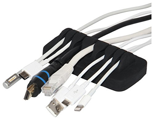 Heaviest Cable Organizer on the Market! Compact and Weighted Desktop Cord Holder and Cable Organizer, Eco-Friendly Silicone, No Bad Smell, Bundled with 4 Reusable Cable Ties! (Black)