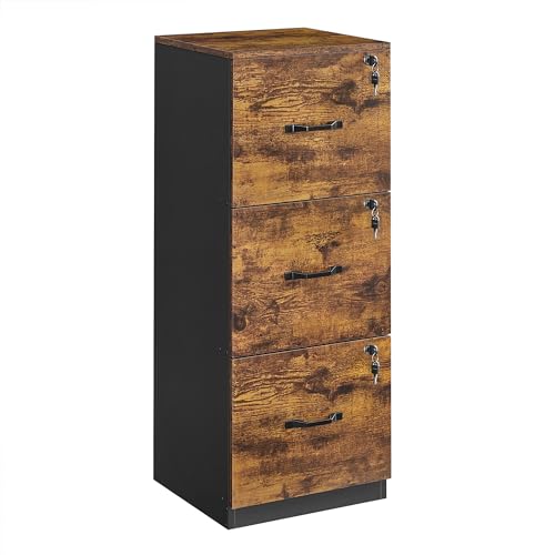 VASAGLE Custos Collection File Cabinet, 3 Drawer Filing Cabinet for Home Office, with Wheels, for A4, Letter Sized Documents, Hanging File Folders, Rustic Brown UOFC055KD01