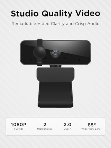 Lenovo 310 FHD Webcam, 1080p, FHD Resolution @30 FPS, Plug-and Play USB Connectivity, 1.8M Cable, 2 Integrated Microphones, External Privacy Shutter, Black