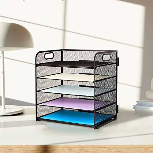 Supeasy 5 Trays Paper Organizer Letter Tray with Handle-Mesh Desk File Holders, Paper Sorter Desk Organizer for Office, Home, Classroom or School