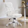 Home Office Ergonomic Desk Chair - Comfy Fabric Executive Chair with Flip-Up Armrests, Height Adjustable Computer Chair for Gaming, 360° Swivel & Rocking (White)