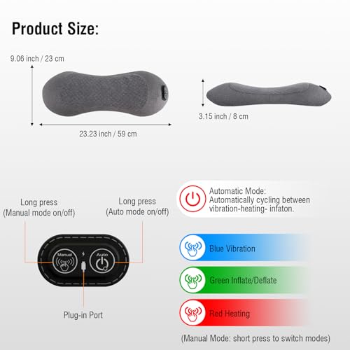 USUIE 3-in-1 Rechargeable Electric Lumbar Support Pillow with Heat & Massage & Traction, Ergonomic Lower Back Massager for Pain Relief Deep Tissue, Ideal for Car/Bed/Sleeping/Office Chair/Travel