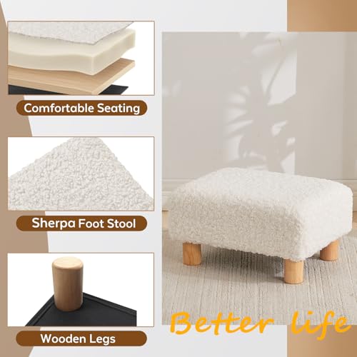 FIMIVIBI Small Foot Stool Ottoman, Sherpa Footstool Ottoman Foot Rest for Couch, Rectangle Footstools and Ottomans Small for Living Room, Entryway and Bedroom (White)