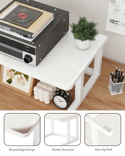 WRITECRY Desktop Printer Stand, 19.7″x 15.7″ 2-Tier Large Printer Shelf fit 3D Laser Printer/Scanner/Fax Machine, Industrial Storage Rack for Home Office Storage, White P5040-W