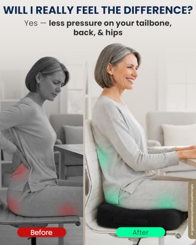 5 STARS UNITED Seat Cushion - Memory Foam Chair Cushion for Tailbone Pain Relief - Ergonomic Support for Coccyx, Sciatica & Butt - Office, Desk & Gaming Chair, Car Seat, Wheelchair, Airplane, Black