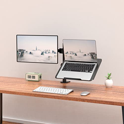 WALI Monitor and Laptop Mount, Dual Monitor Stand with Laptop Tray Fit Computer Screens up to 32”, Laptop Desk Mount with Notebook up to 17”