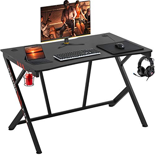 FDW Gaming Desk 45" W x 29" D Home Office Computer Desk Racing Style Study DeskExtra Large Modern Ergonomic PC Carbon Fiber Writing Desk Table with Cup Holder Headphone Hook