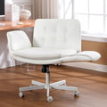 amseatec Criss Cross Office Chair, PU Leather Vanity Chair with 5-Level Adjustable Armrests & Swivel, Ergonomic Criss Cross Chair for Home Office Bedroom Makeup（White）