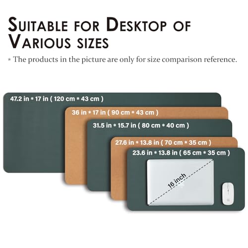 Cork Desk Mat - Dual-Sided Desk Pad for Office and Home - Desk Organization and Accessories - Ideal for Large Mouse Pad and Desk Mats on Top of Desks(Dark Green,80cmx 40cm)