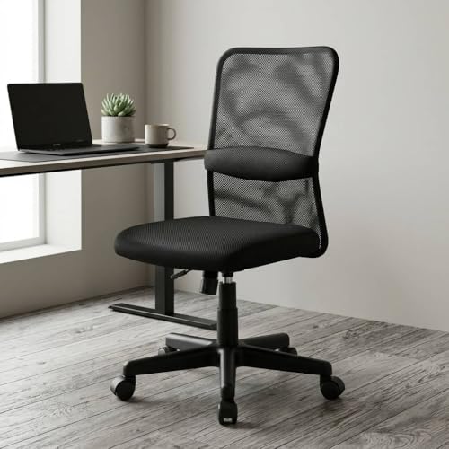 Small Office Desk Chair, Ergonomic Low-Back Mesh Computer Chairs, Armless Mesh Task Rolling Work Swivel Gaming Chair, Compact Study Chairs for Bedroom, Students, Adults, Black