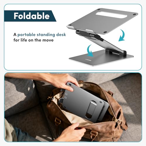 Lifelong Ergonomic Adjustable Laptop Stand for Desk, Extra Tall 20” Height Aluminum Laptop Riser, Portable Foldable Computer Stand, Fits 10-17” Laptops for Office Meetings, Teamwork & Desk Setup