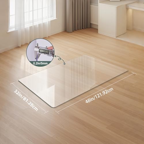 Tcyzest Tempered Glass Chair Mat 48" x 32",1/5" Thick for Office Desk,Rolling Chair Mat for Carpet, Odorless, Easy to Clean with 4 Non-Slip Pads for Carpet & Hardwood Floors