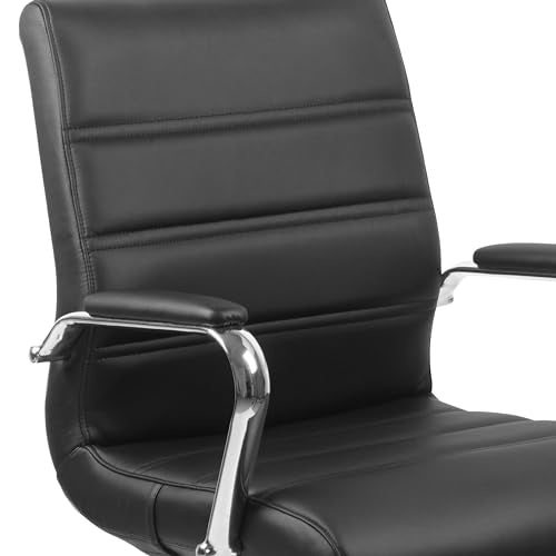 Flash Furniture Whitney Mid-Back Swivel LeatherSoft Desk Chair with Padded Seat and Armrests, Adjustable Height Padded Office Chair, Black