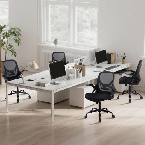 Nusetx Home Office Computer Desk Chair, Adjustable Height Mesh Ergonomic Rolling Task Chair with Wheels, Thick Cushion, Flip-up Armrests, and 360-Degree Swivel, Lumbar Support, Black, 10 Pack