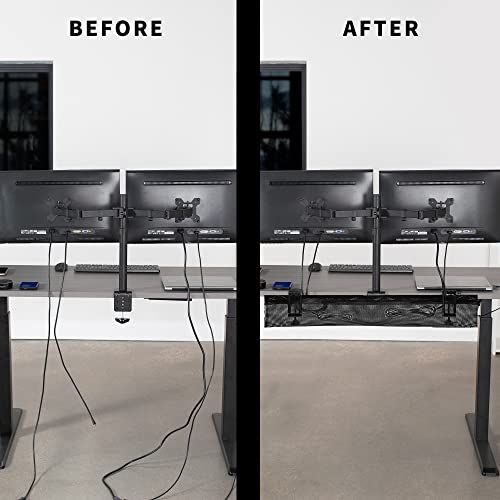 VIVO No Drill Clamp-on 36 inch Mesh Net Under Desk Cable Management Wire Organizer, Adjustable Home Office Standing Desk Cord Storage Sleeve, Black, DESK-AC36MH